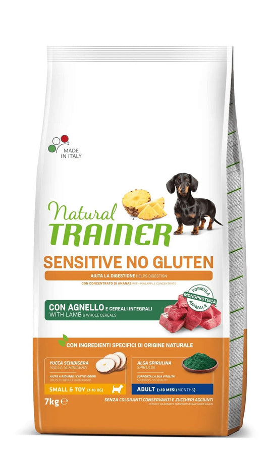 Natural Trainer Sensitive Senza Glutine Crocchette Agnello Per Cani Adulti Taglia Mini 7kg
