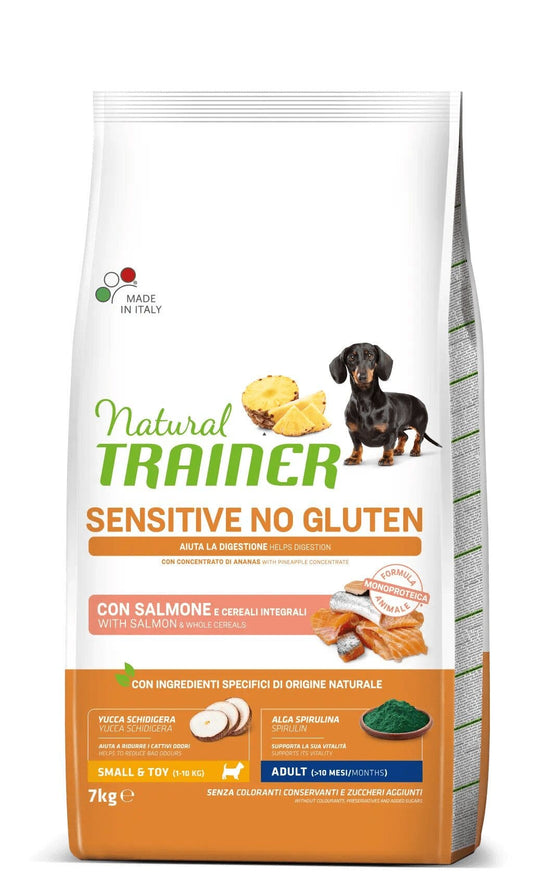 Natural Trainer Sensitive Senza Glutine Crocchette Salmone Per Cani Adulti Taglia Mini 7kg