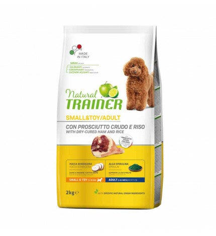Natural Trainer Crocchette Prosciutto Crudo e Riso Cane Adult Small & Toy 2Kg