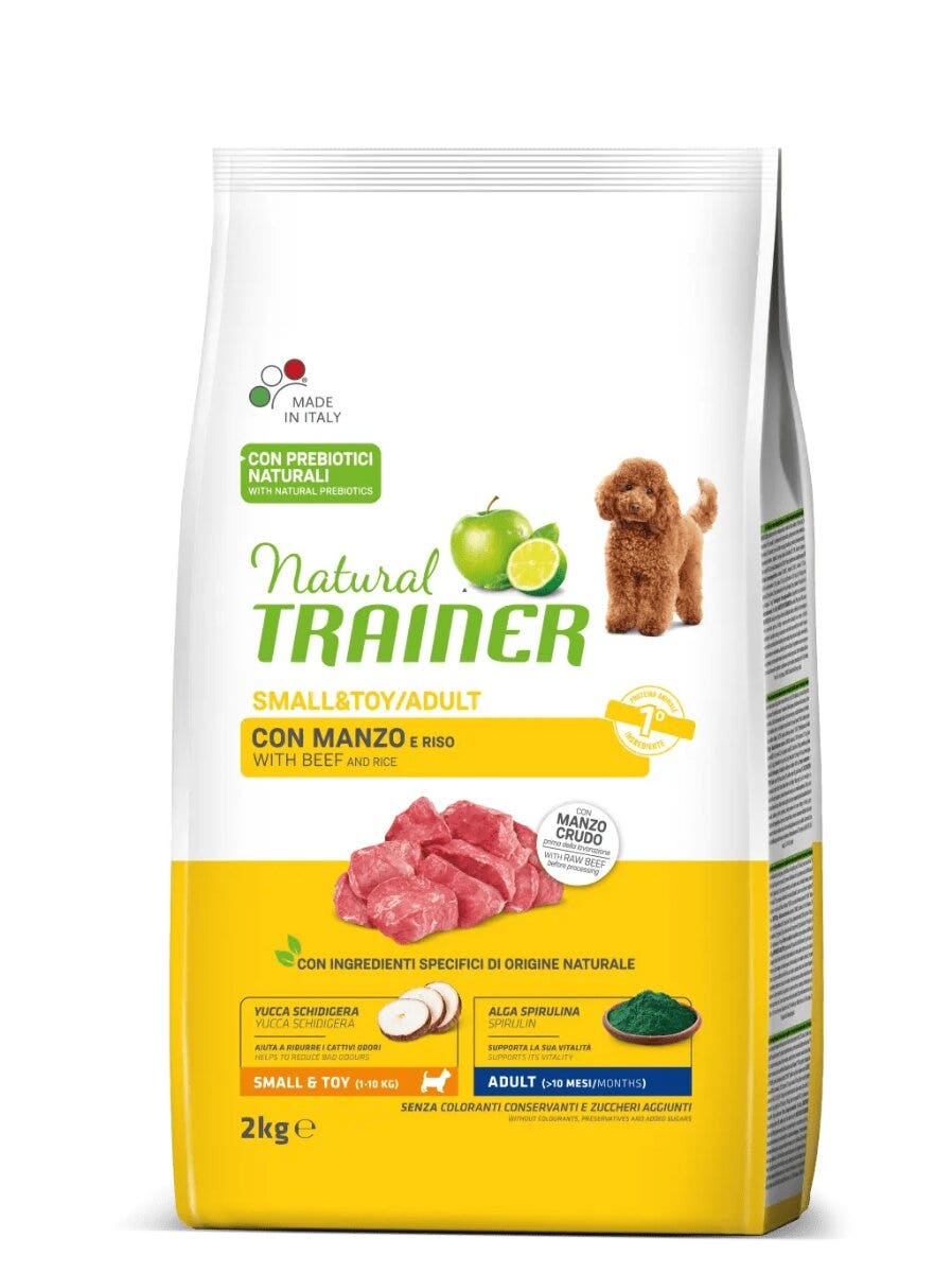 Natural Trainer Crocchette Manzo/Riso Per Cani Adulti Taglia Piccola Sacco 2 Kg