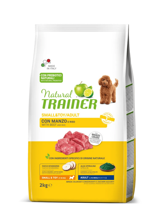Natural Trainer Crocchette Manzo/Riso Per Cani Adulti Taglia Piccola Sacco 2 Kg
