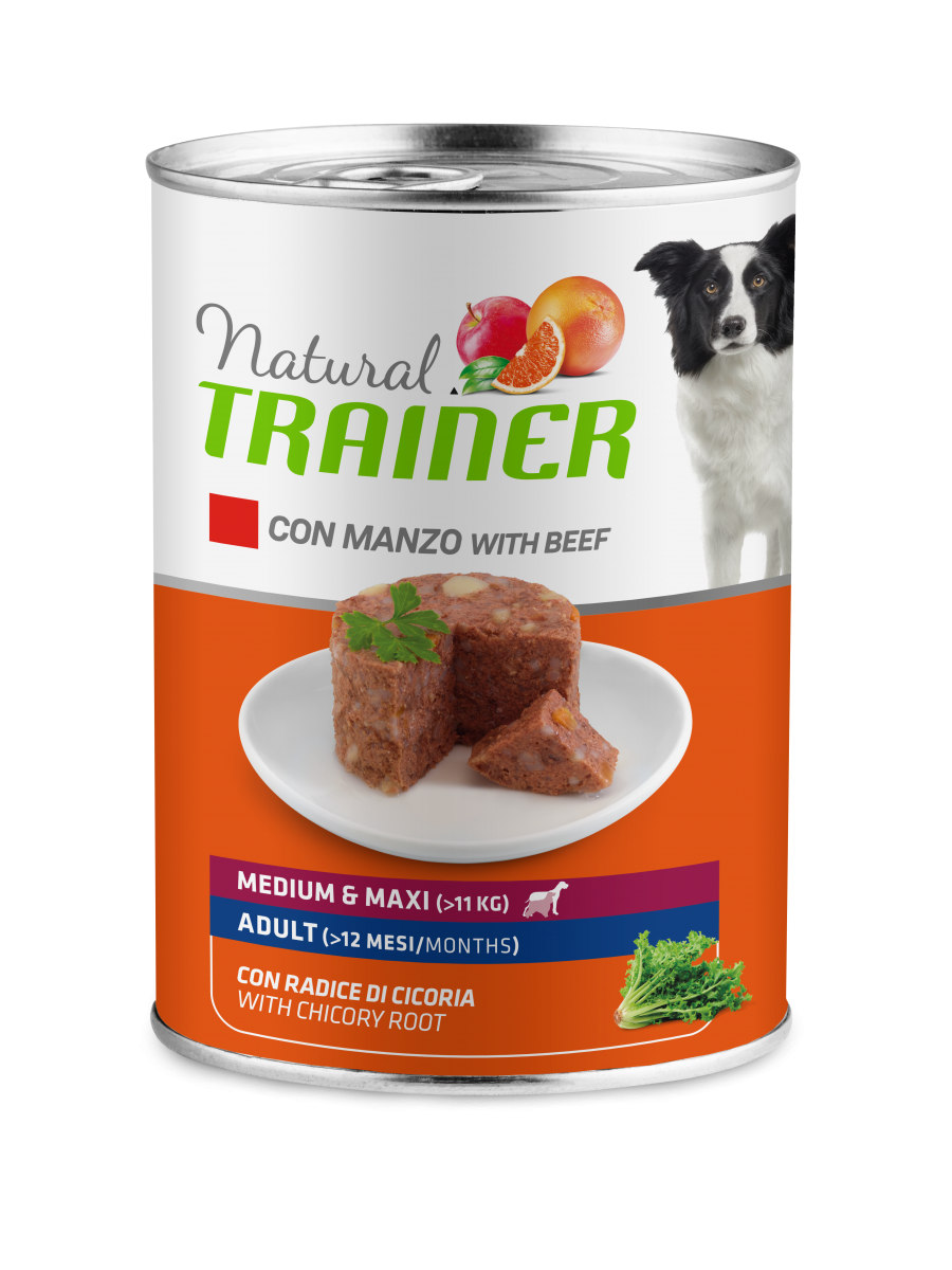 Natural Trainer Cibo Umido Manzo/Riso Per Cani Adulti Taglia Media/Grande Lattina 400g