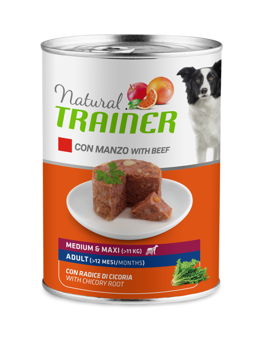 Natural Trainer Cibo Umido Manzo/Riso Per Cani Adulti Taglia Media/Grande Lattina 400g
