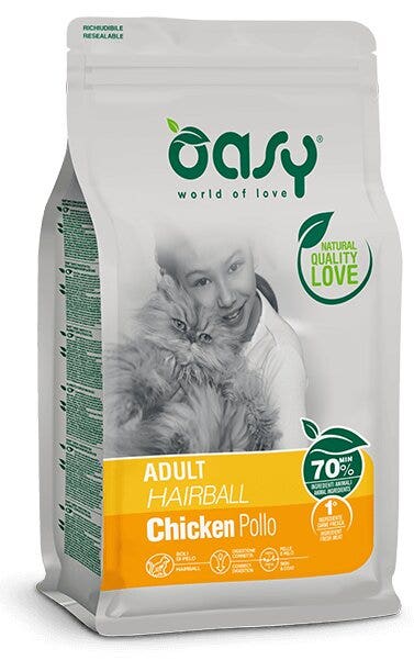 Oasy Lifestage Adult Hairball Pollo Cibo Secco Per Gatti 1,5kg