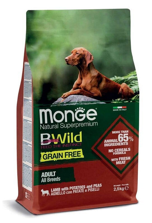 Monge Grain Free All Breeds Adult Cibo Secco Agnello Con Patate E Piselli Per Cani Adulti Sacco 2,5kg