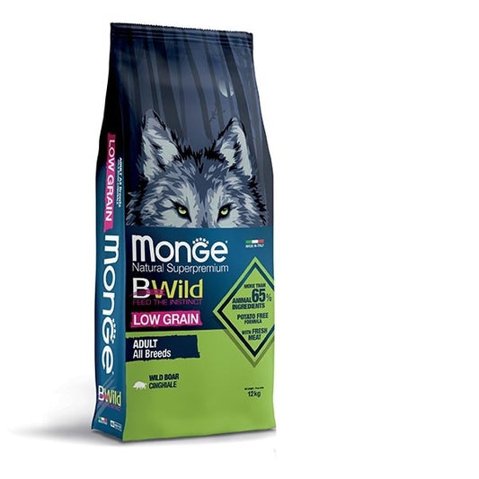 Monge B Wild Low Grain All Breeds con Cinghiale Cibo Secco Per Cani Adulti Sacco 12 Kg