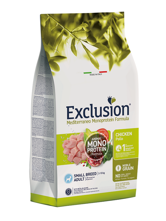 Exclusion Mediterraneo Monoprotein Noble Grain Crocchette Pollo Per Cani Adulti Taglia Piccola Sacco 500g