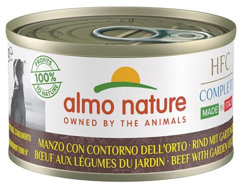 Almo Nature HFC Dog Complete Cibo Umido Manzo Con Contorno Dell'Orto Per Cani Adulti Lattina 95g