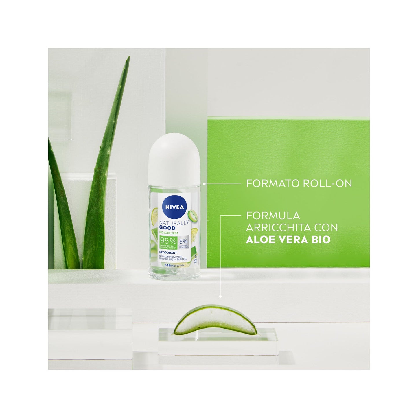 Nivea Naturally Good Aloe Vera Deodorante Roll On Deodorante Con Aloe Vera Bio 0% Alluminio 50ml