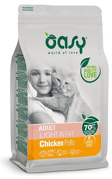 Oasy Lifestage Adult Light in Fat Pollo Cibo Secco Per Gatti 1,5kg