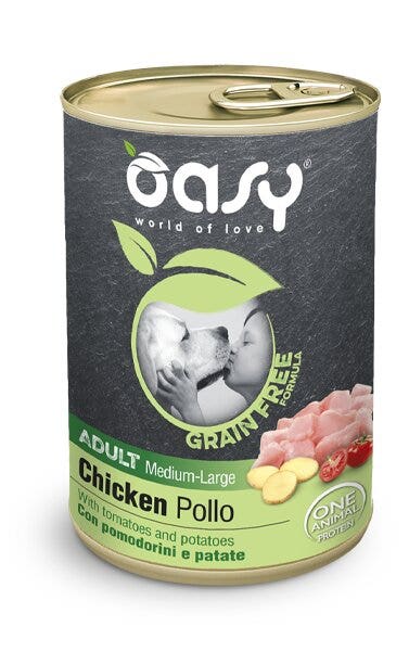 Oasy Grain Free Formula Cibo Umido Pollo Per Cani Adulti Taglia Media/Large 400g