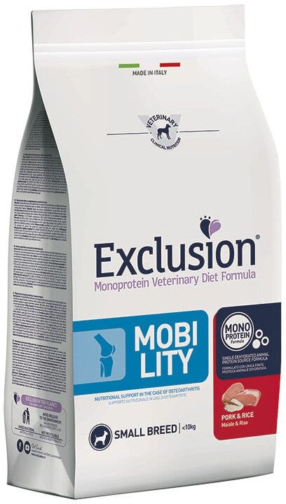 Exclusion Monoprotein Veterinary Diet Formula Mobility Cibo Secco Maiale E Riso Per Cani Taglia Piccola 2kg