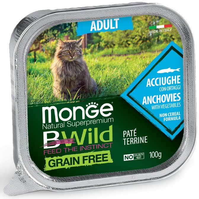 Monge B Wild Grain Free Acciughe Con Ortaggi Cibo Umido Per Gatti Adulti 100g