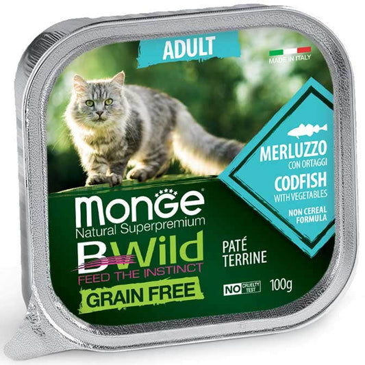Monge B Wild Grain Free Merluzzo Con Ortaggi Cibo Umido Per Gatti Adulti 100g