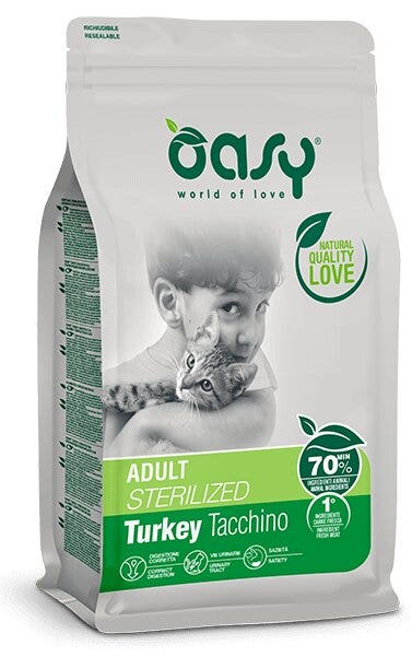 Oasy Lifestage Adult Sterilized Tacchino Cibo Secco Per Gatti 1,5kg