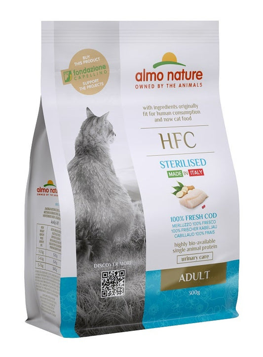 Almo Nature HFC Cibo Secco Merluzzo Per Gatti Adulti Sterilizzati Sacco 300g