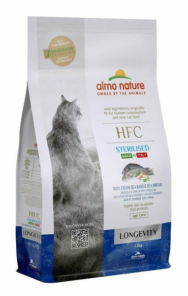Almo Nature HFC Longevity Cibo Secco Spigola E Orata Per Gatti Adulti Sterilizzati Sacco 1,2kg
