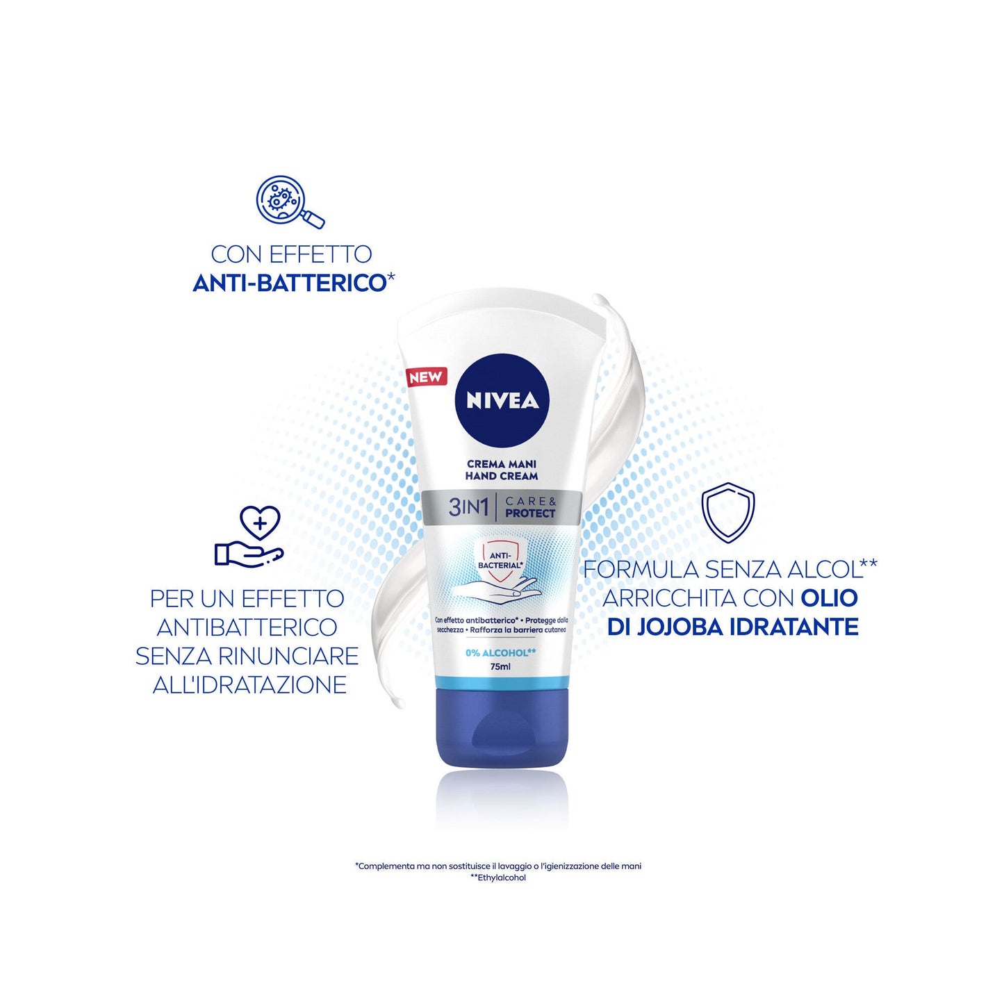 Nivea Crema Mani 3in1 Care & Protect Con Effetto Antibatterico Crema Antibatterica Mani 75ml