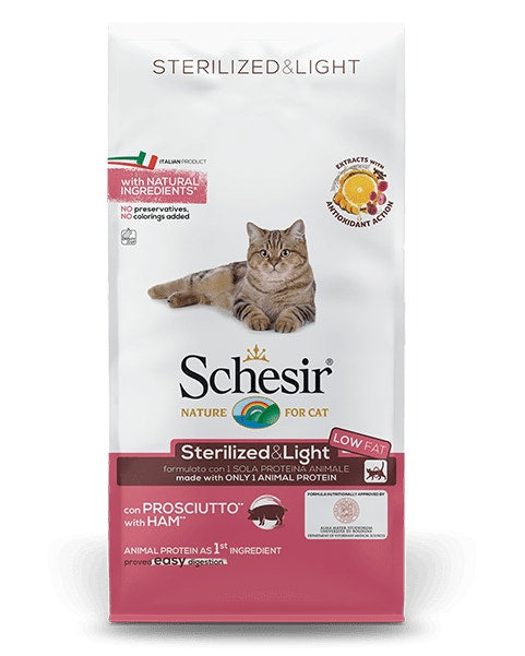 Schesir Sterilized&Light Crocchette Con Prosciutto Per Gatti Adulti Sacco 10kg