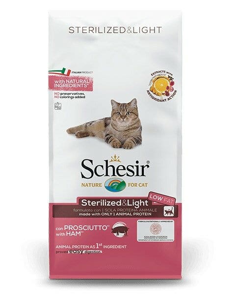 Schesir Sterilized&Light Crocchette Con Prosciutto Per Gatti Adulti Sacco 10kg