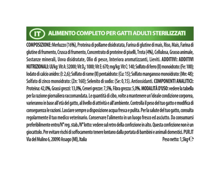 Purina Pro Plan Sterilised Optisavour Adult Gatto Crocchette Merluzzo E Trota Sacco 1,5kg