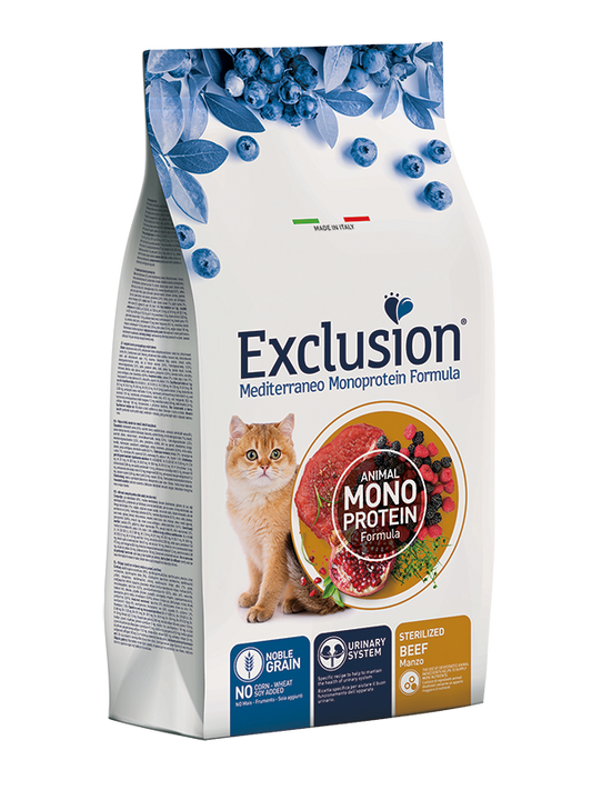 Exclusion Mediterraneo Monoprotein Noble Grain Crocchette Manzo Per Gatti Sterilizzati 300g