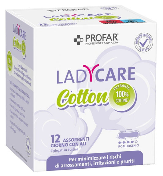 Ladycare Assorbenti Cotton Ipoallergenici Giorno con Ali 12 Pezzi Profar
