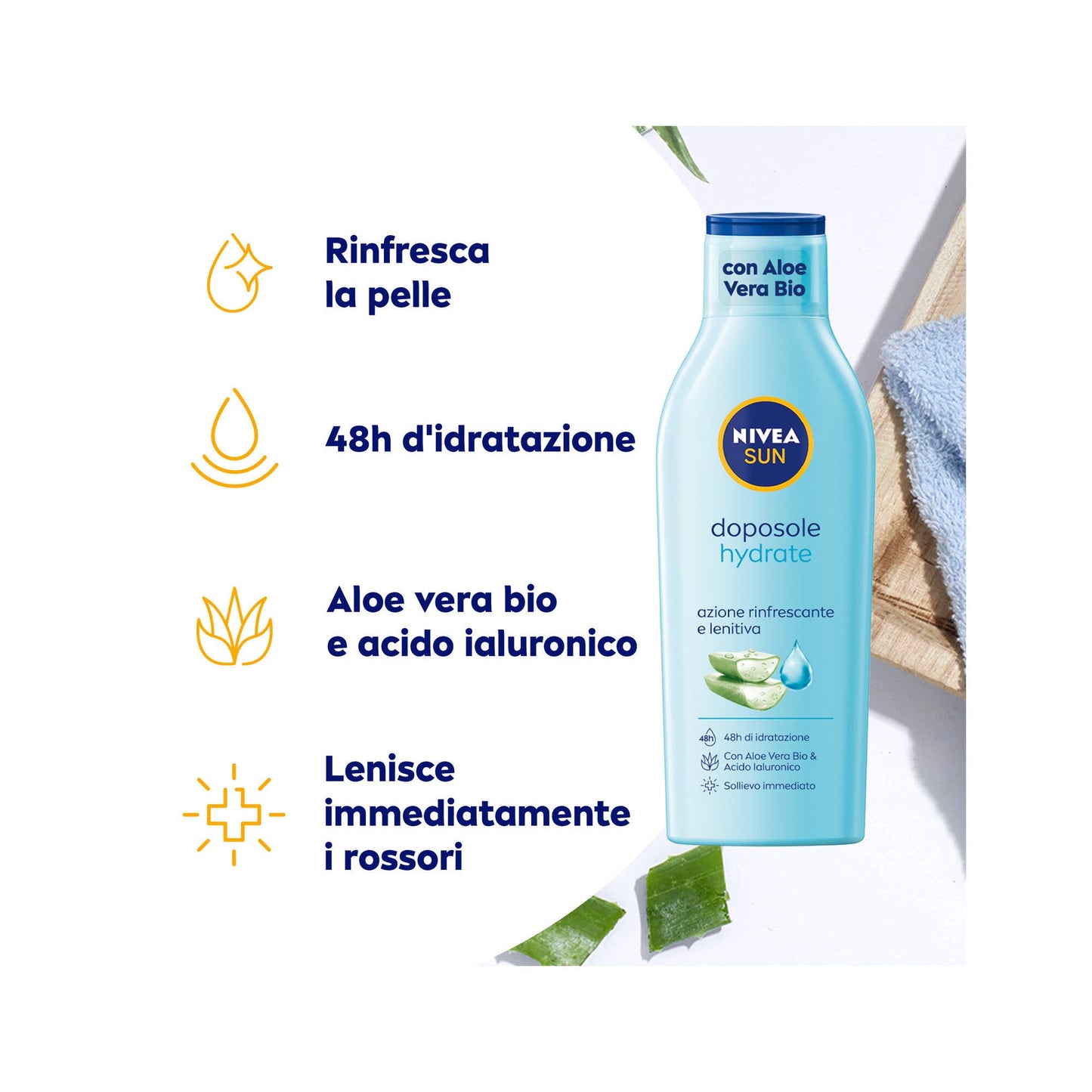 Nivea Sun Latte Doposole Hydrate Dopo Sole Idratante Con Aloe Vera Bio E Acido Ialuronico 200ml