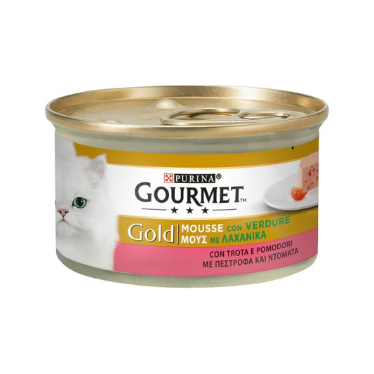 Purina Gourmet Gold Mousse Con Trota E Pomodori Per Gatti Lattina 85g
