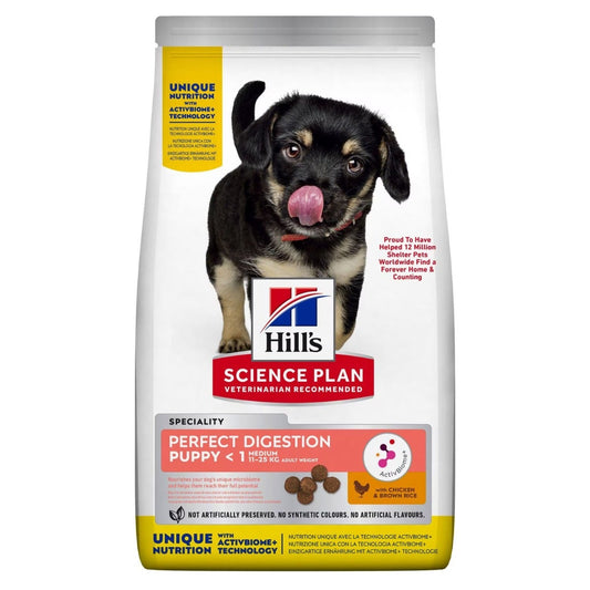 Hill's Science Plan Perfect Digestion Medium Puppy Cibo Secco Con Pollo E Riso Integrale Per Cuccioli Taglia Media Sacco 12kg