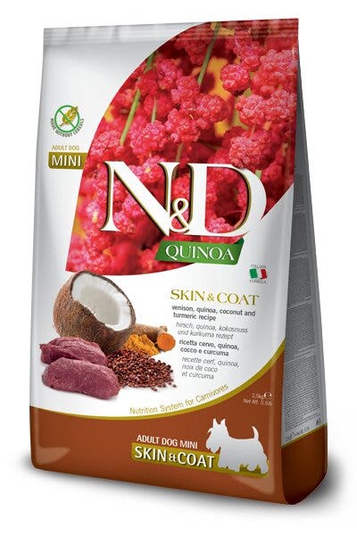 Farmina N&D Dog Mini Quinoa Skin & Coat Venison Per Cani Adulti 800g