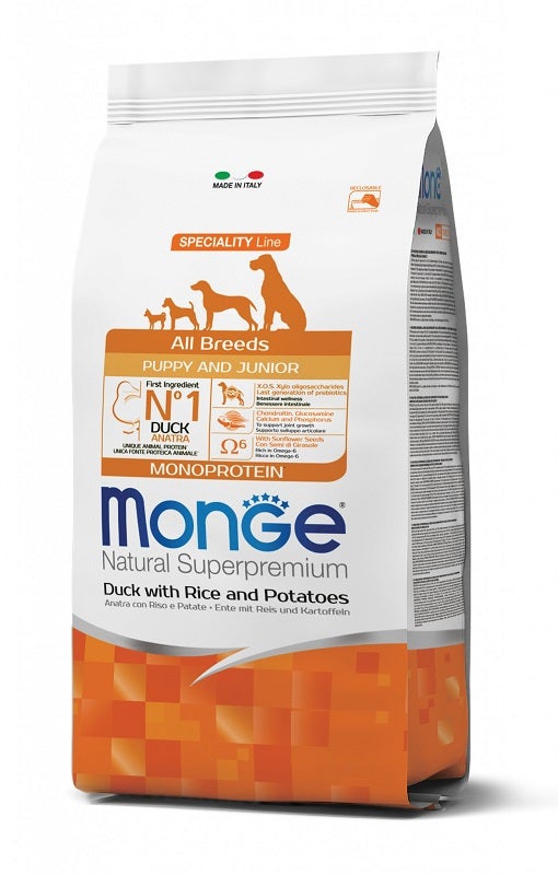 Monge Natural Superpremium All Breeds Anatra COn Riso E Patate Cibo Secco Cani Cuccioli Sacco 12Kg