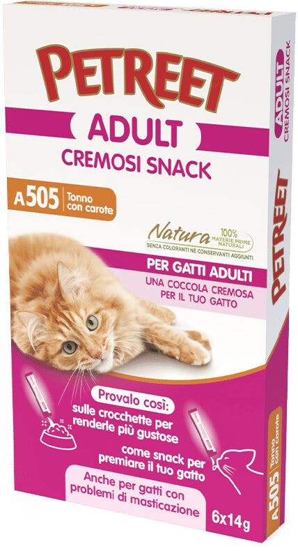 Petreet Snack Tonno Con Carote Cibo Umido Gatto Adulto 6 Bustine