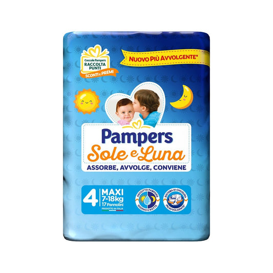 Pampers Sole e Luna Pannolini Taglia 4 Maxi (7-18 kg) 17 Pezzi
