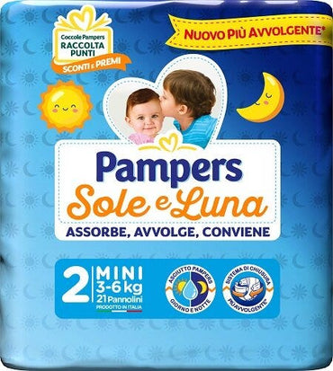 Pampers Sole Luna Pannolini Taglia 2 Mini (3-6 kg) 21 Pezzi