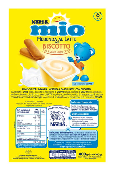 Nestlè Mio Merenda Al Latte Biscotto 4 Vasetti Da 100g