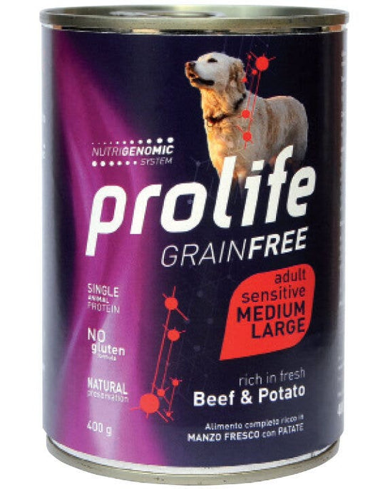 Prolife Dog Grain Free Sensitive Beef & Potato Adult Medium-Large Lattina 400g