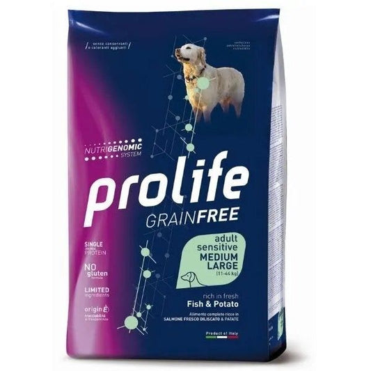 Prolife Dog Grain Free Sensitive Fish & Potato Cibo Secco Per Cani Adulti Taglia Media/Grande Sacco 10 Kg