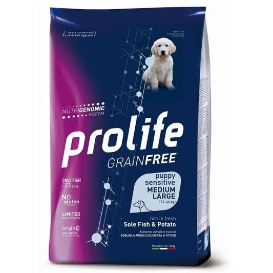 Prolife Grain Free Sensitive Sole Fish & Potato Cibo Secco Per Cani Cuccioli Taglia Media/Grande Sacco 2,5 kg