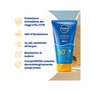 Nivea Sun Latte Solare Protect & Hydrate Ultra Fp50+ Crema Solare Resistente All'Acqua 200ml