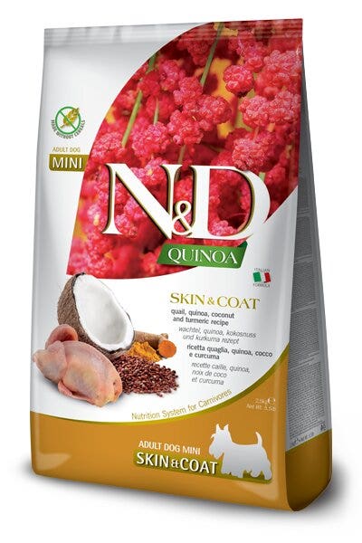 Farmina N&D Quinoa Dog Skin&Coat Quaglia Cocco E Curcuma Per Cani Adulti Taglia Mini Sacco 800g