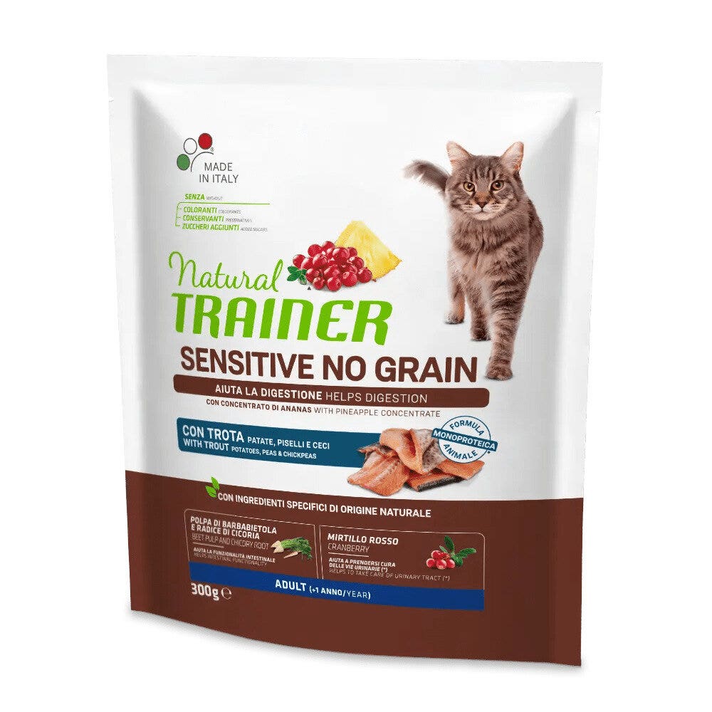 Natural Trainer Sensitive No Grain Adult Con Trota Per Gatti Adulti 300g