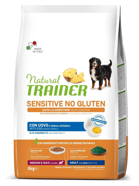 Natural Trainer Cane Sensitive No Gluten Medium & Maxi Adult con Uova 3kg