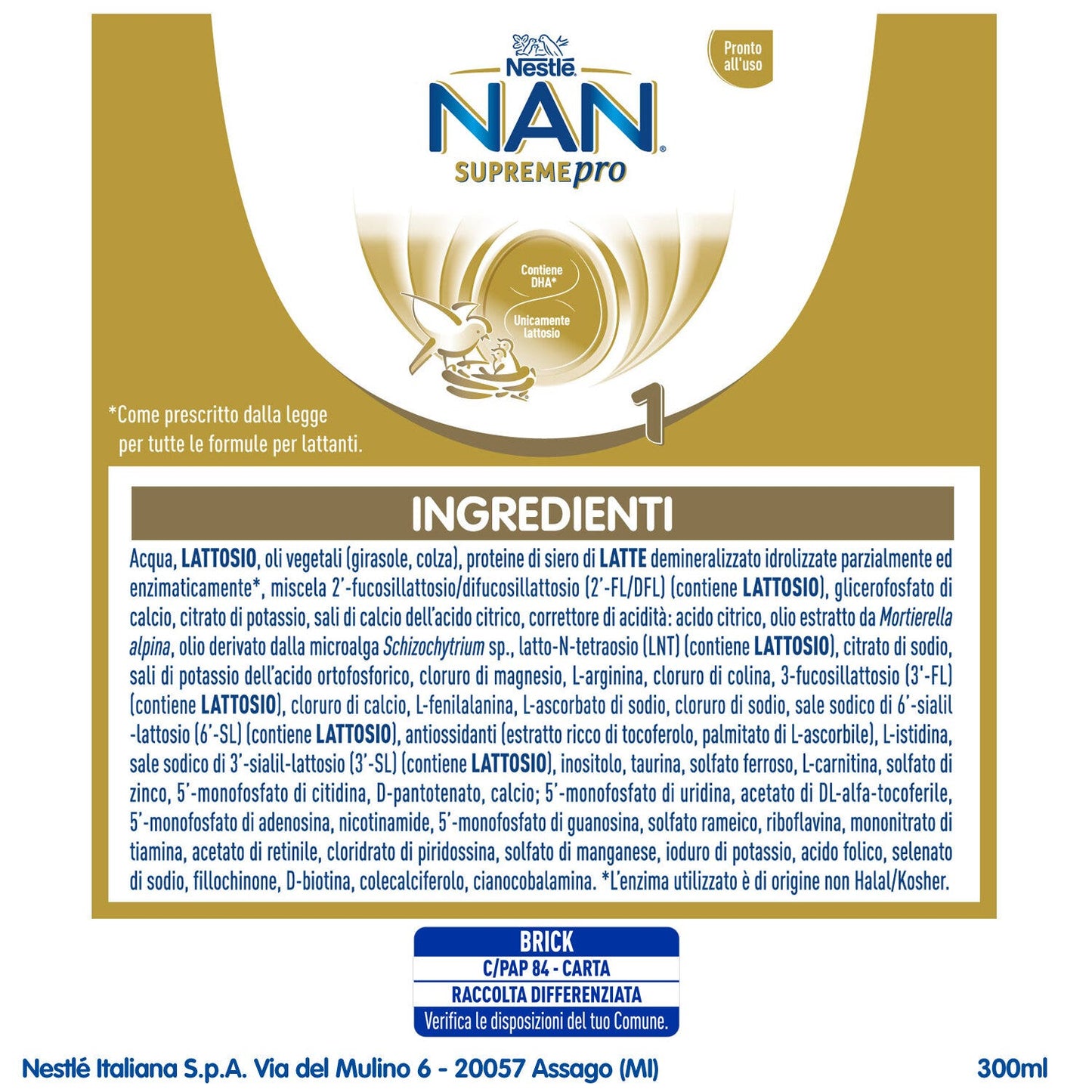 Nestlé NAN Supreme Pro 1 Latte Per Lattanti Dalla Nascita 300ml