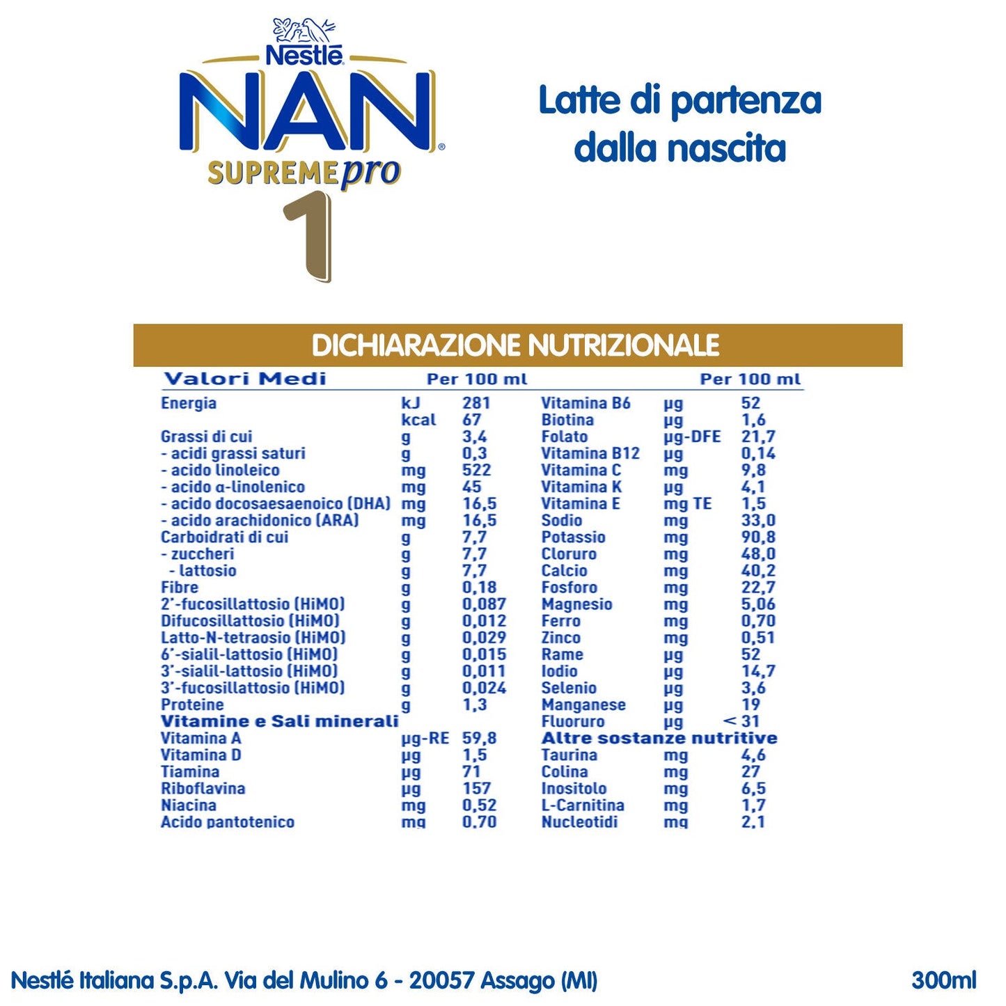 Nestlé NAN Supreme Pro 1 Latte Per Lattanti Dalla Nascita 300ml