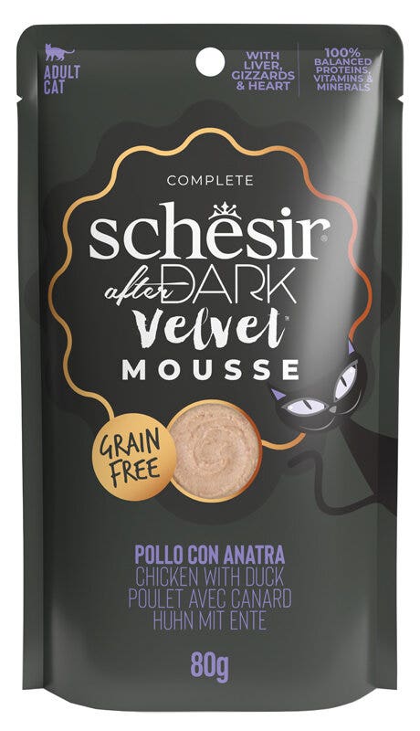 Schesir After Dark Gusto Pollo con Anatra in Mousse Cibo Umido Gatti Adulti Busta 80g