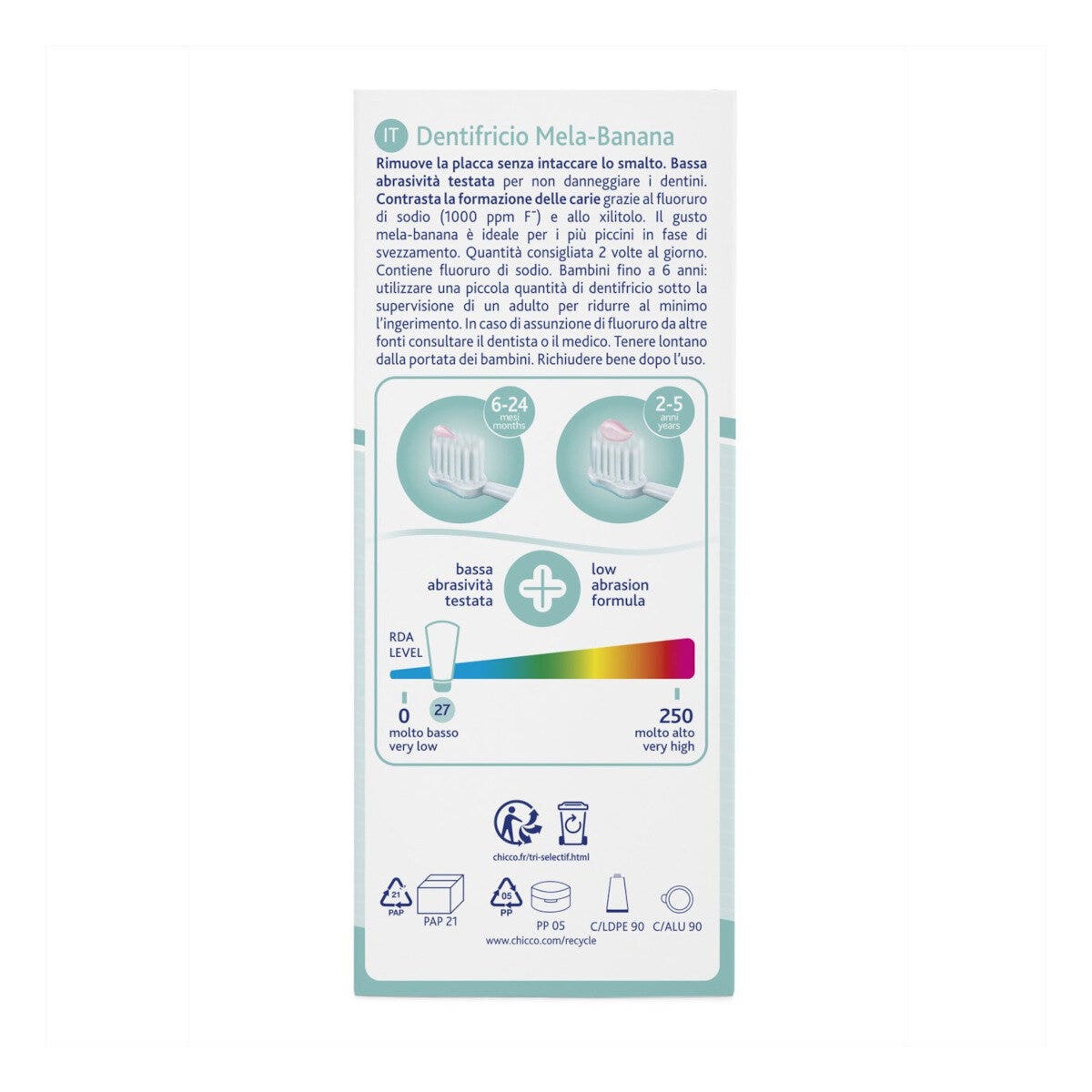 Chicco Dentifricio 6-24 Mesi Gusto Mela-Banana Con Fluoro 50ml