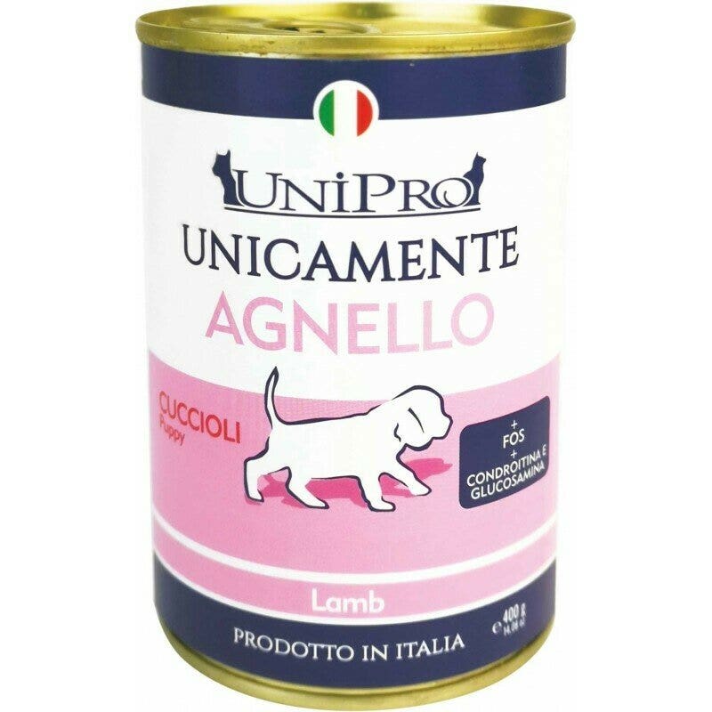 Unipro Unicamente Agnello Cibo Umido Cani Cuccioli Barattolo 400g