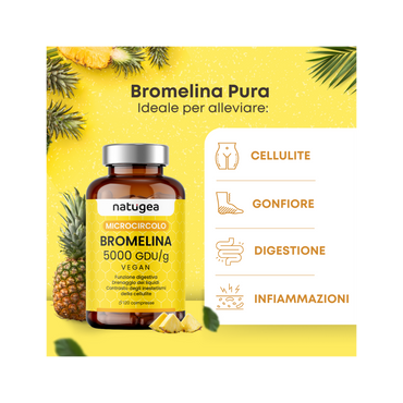 Natugea Bromelina Forte Drenante 5000 GDU/g Vegana Detox Anticellulite 120 Compresse