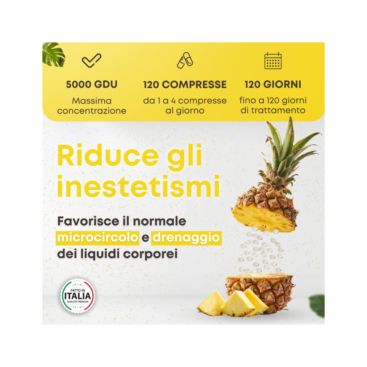 Natugea Bromelina Forte Drenante 5000 GDU/g Vegana Detox Anticellulite 120 Compresse